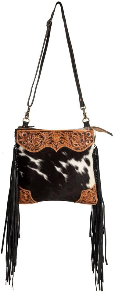 Myra Bag Cowhide Purse - Tumbleweed Trail Fringed Hand-Tooled