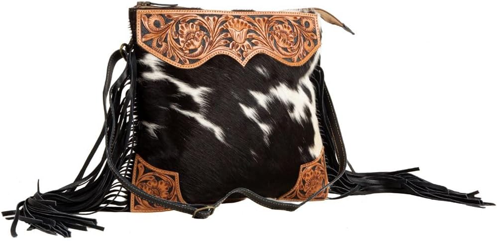 Myra Bag Cowhide Purse - Tumbleweed Trail Fringed Hand-Tooled