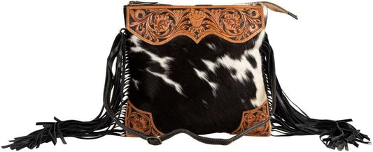 Myra Bag Cowhide Purse - Tumbleweed Trail Fringed Hand-Tooled